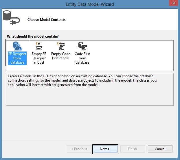 Selecting Model Contents in Entity Model